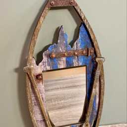 Wooden Boat Mirror Nautical Hook Wall Hanging Beach Lake Seaside Living Indoor Decoration - thumbnail 2