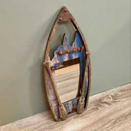 Wooden Boat Mirror Nautical Hook Wall Hanging Beach Lake Seaside Living Indoor Decoration - thumbnail 3