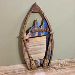 Wooden Boat Mirror Nautical Hook Wall Hanging Beach Lake Seaside Living Indoor Decoration