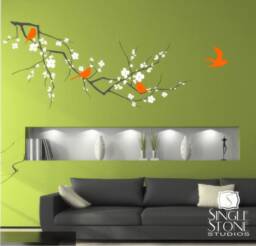 Tree Wall Decal Cherry Blossom Branch - 3 Colors Sticker Art Custom Home Decor - thumbnail 1