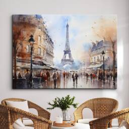 Paris France Eiffel Tower Cityscape Landmark Oil Painting Watercolor Wall Art Framed Canvas Poster Print Home Office Room Decor Gifts - thumbnail 1