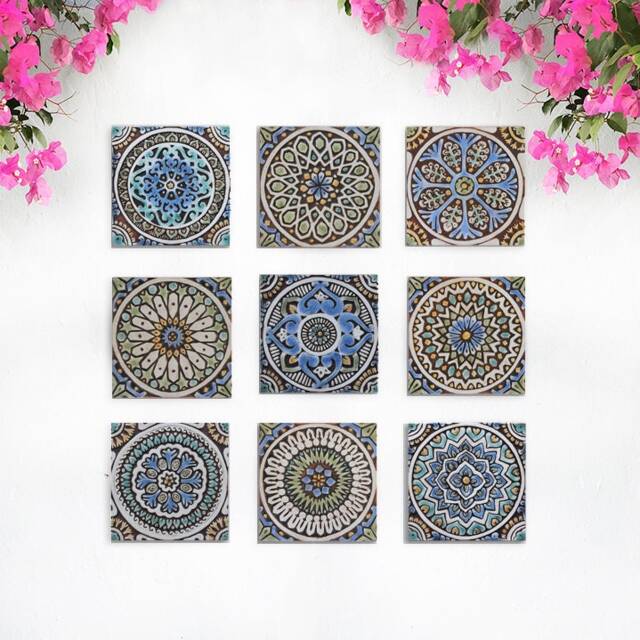 9 Handmade Ceramic Wall Tiles Matt Blue Outdoor Garden Decor, - 20cm/7.9 - image 1
