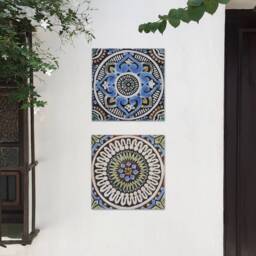 9 Handmade Ceramic Wall Tiles Matt Blue Outdoor Garden Decor, - 20cm/7.9 - thumbnail 4
