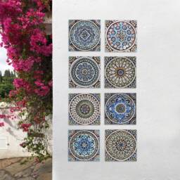 9 Handmade Ceramic Wall Tiles Matt Blue Outdoor Garden Decor, - 20cm/7.9 - thumbnail 2