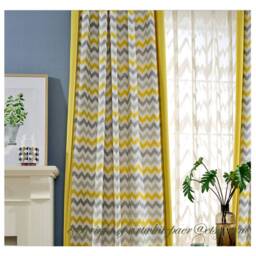 Window Curtain Panel/Window Treatment/Topper/Bedroom Drape/Bathroom Shower Curtain, Kids Nursery Childrenplayroom-Gray Lemon Chevron, Freegift - thumbnail 2