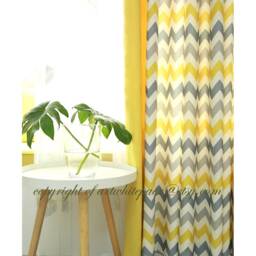 Window Curtain Panel/Window Treatment/Topper/Bedroom Drape/Bathroom Shower Curtain, Kids Nursery Childrenplayroom-Gray Lemon Chevron, Freegift - thumbnail 3