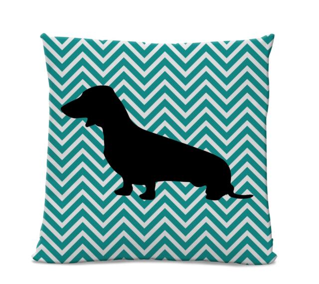 Chevron Dachshund Pillow - Silhouette Dog Home Decor Teal White Doxie Home Decor - image 1