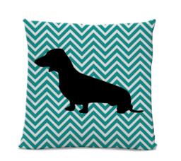 Chevron Dachshund Pillow - Silhouette Dog Home Decor Teal White Doxie Home Decor - thumbnail 1