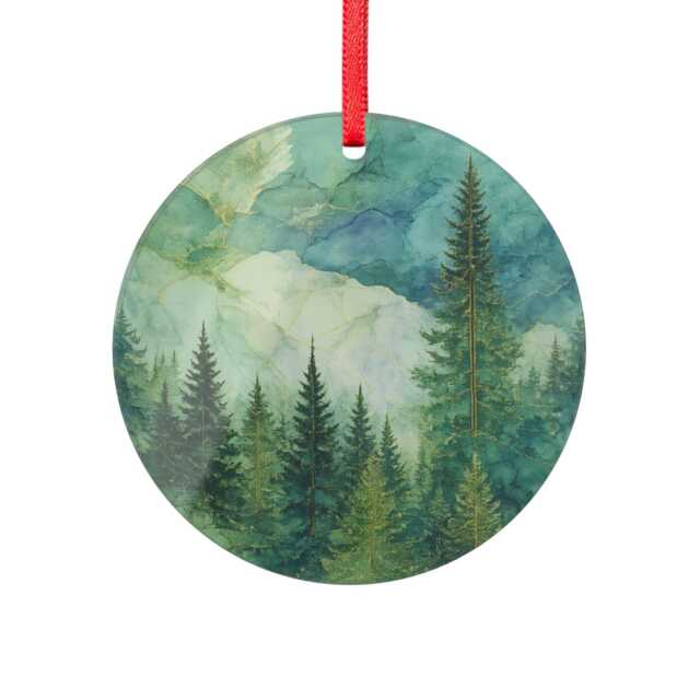 Watercolor Forest Scene Acrylic Ornament - Round Christmas Tree Pendant - image 1