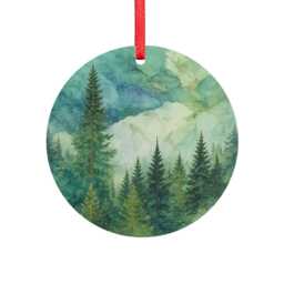 Watercolor Forest Scene Acrylic Ornament - Round Christmas Tree Pendant - thumbnail 2