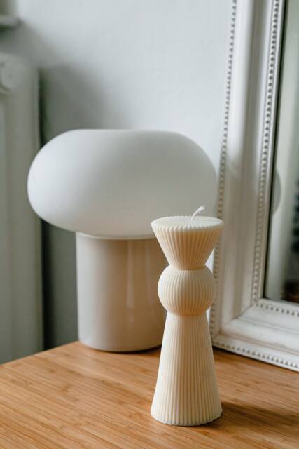 Medium Ribbed Pillar Interior Sculptural Candles Handmade Home Decor - image 1