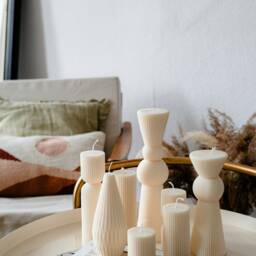Medium Ribbed Pillar Interior Sculptural Candles Handmade Home Decor - thumbnail 4