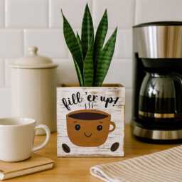 Hand Painted Coffee Cup Planter Whitewashed Wood Succulent Pot