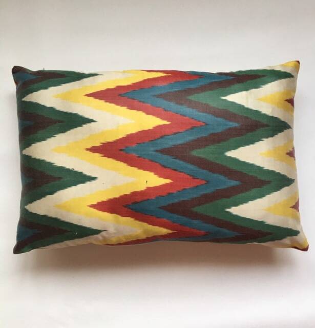 Handmade Silk Ikat Pillow Cover Rainbow Handwoven Chevron Cushion - image 1