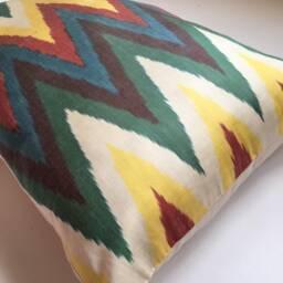 Handmade Silk Ikat Pillow Cover Rainbow Handwoven Chevron Cushion - thumbnail 3