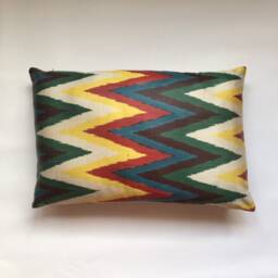 Handmade Silk Ikat Pillow Cover Rainbow Handwoven Chevron Cushion - thumbnail 2