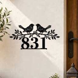 Personalized Birds On Branch House Number Metal Sign, Custom Address Iron Wall Plaque, Front Door Home Decor - thumbnail 2