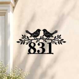Personalized Birds On Branch House Number Metal Sign, Custom Address Iron Wall Plaque, Front Door Home Decor - thumbnail 4