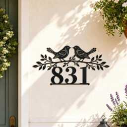 Personalized Birds On Branch House Number Metal Sign, Custom Address Iron Wall Plaque, Front Door Home Decor - thumbnail 1
