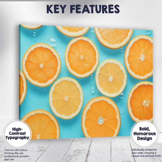 Fresh Orange & Lemon Slice Water Pattern Canvas Wall Art Print Decor Picture Ready To Hang - image 1