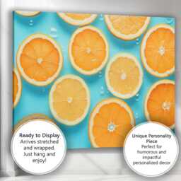 Fresh Orange & Lemon Slice Water Pattern Canvas Wall Art Print Decor Picture Ready To Hang - thumbnail 3