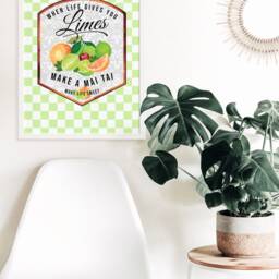 Mai Tai Cocktail Print - Retro, 1970S Summer, Bright Pastels, On Trend Fashion Prints, Bar Poster, Kitchen Print, Checkerboard, Lime Citrus - thumbnail 2