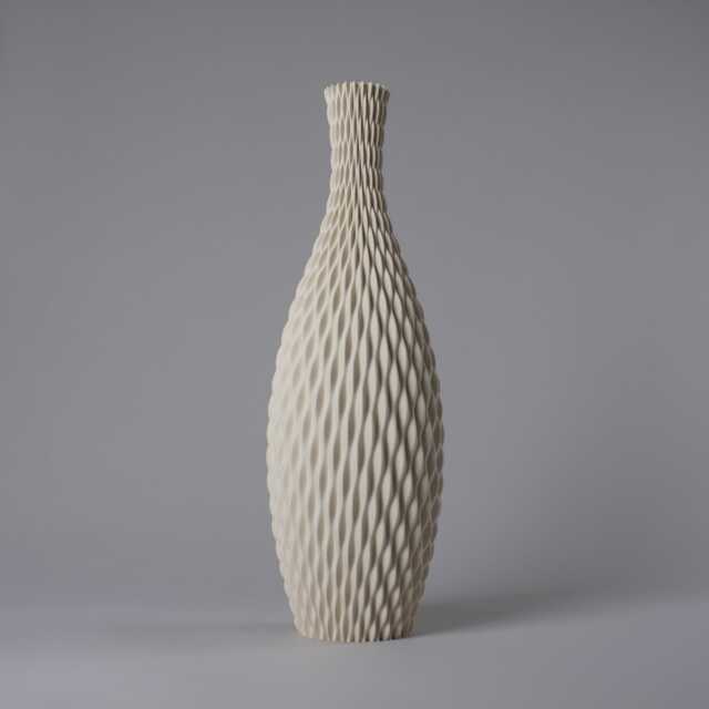 Floor Vase Aqua - Cream White Modern Design With Wavy Surface Lightweight 3D Printed From Recycled Bioplastic 50/60 cm Tall - image 1