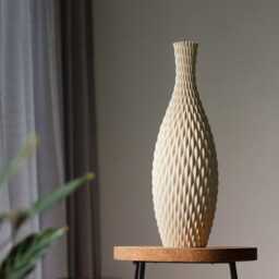 Floor Vase Aqua - Cream White Modern Design With Wavy Surface Lightweight 3D Printed From Recycled Bioplastic 50/60 cm Tall - thumbnail 2