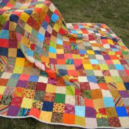 Queen Size Patchwork Quilt Warm Earthtone Cotton Bedding - 93x93 - thumbnail 3