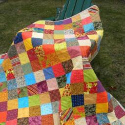 Queen Size Patchwork Quilt Warm Earthtone Cotton Bedding - 93x93 - thumbnail 4