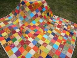 Queen Size Patchwork Quilt Warm Earthtone Cotton Bedding - 93x93 - thumbnail 1