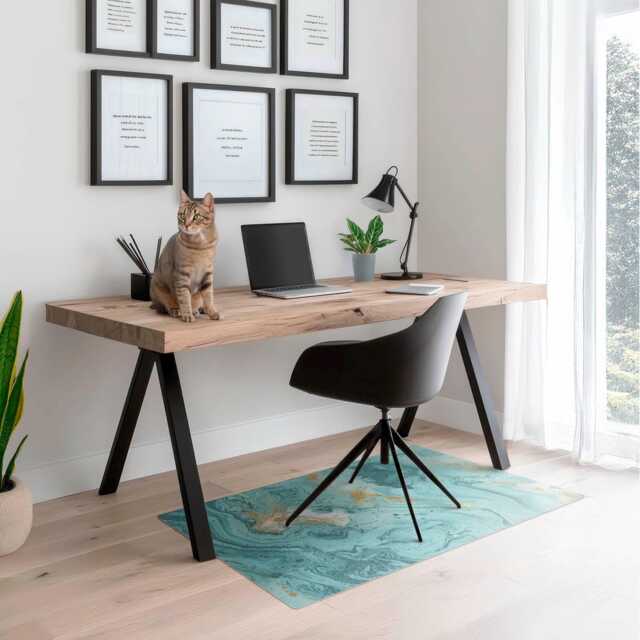 Marble Sis-Flores Computer Chair Mat, Turquoise Office Abstraction Vinyl Floor Protector, Protector - image 1