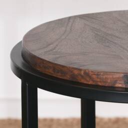 Vintage Industrial Loft Round Black Occasional Side Table With Mango Wooden Top - thumbnail 2