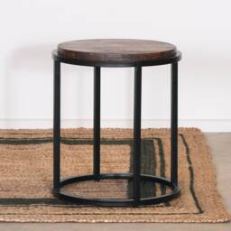 Vintage Industrial Loft Round Black Occasional Side Table With Mango Wooden Top - thumbnail 2