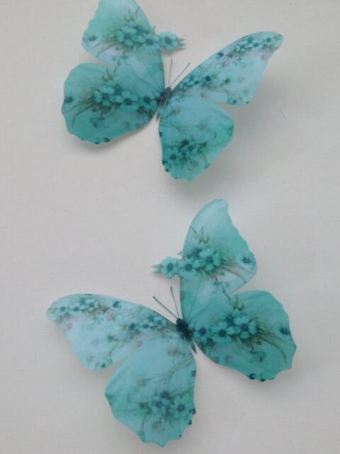 4 Shabby Chic Duck Egg/Robin Blue Flowers 3D Butterflies Butterfly Decals Decorations - image 1