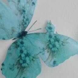 4 Shabby Chic Duck Egg/Robin Blue Flowers 3D Butterflies Butterfly Decals Decorations - thumbnail 2