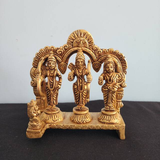 Brass Ram Darbar Idol Rama, Sita, Laxman, Hanuman Temple Decor - image 1