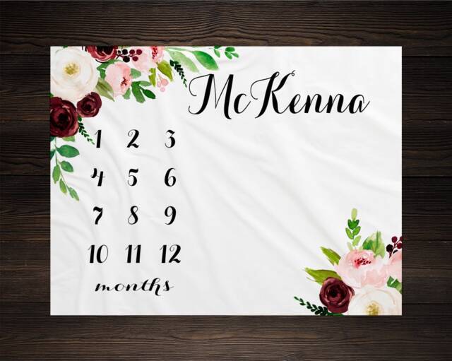 Girl Milestone Blanket Month Growth Tracker Minky Fleece Custom Personalized Baby Shower Gift Watercolor Floral Newborn - image 1