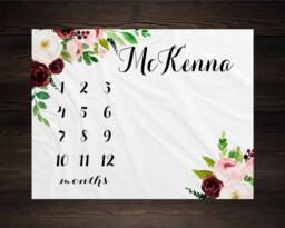 Girl Milestone Blanket Month Growth Tracker Minky Fleece Custom Personalized Baby Shower Gift Watercolor Floral Newborn - thumbnail 1