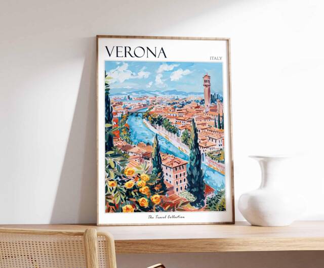 Verona Italy Travel Poster Romantic Italian Wall Art - image 1