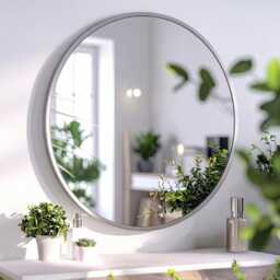 Modern Silver Round Wall Mirror - Industrial Metal Frame Easy Installation Bathroom, Entryway, Vanity, Living Room Decor - thumbnail 3
