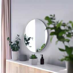 Modern Silver Round Wall Mirror - Industrial Metal Frame Easy Installation Bathroom, Entryway, Vanity, Living Room Decor - thumbnail 2