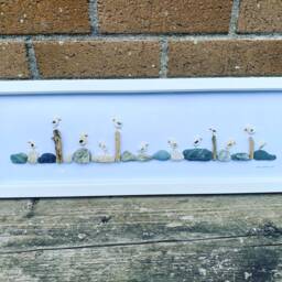 Quirky Seagull Wall Art - Framed Panoramic Pebble Picture Handmade in Cornwall - thumbnail 2