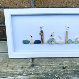 Quirky Seagull Wall Art - Framed Panoramic Pebble Picture Handmade in Cornwall - thumbnail 3