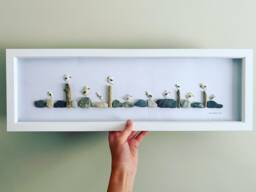 Quirky Seagull Wall Art - Framed Panoramic Pebble Picture Handmade in Cornwall - thumbnail 1
