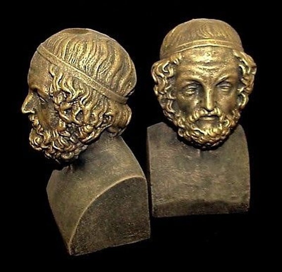 Greek Roman Bookends Of Homer Poet Statue Sculpture - image 1