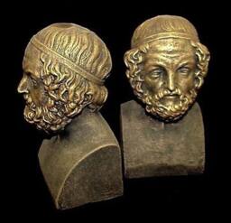 Greek Roman Bookends Of Homer Poet Statue Sculpture - thumbnail 1
