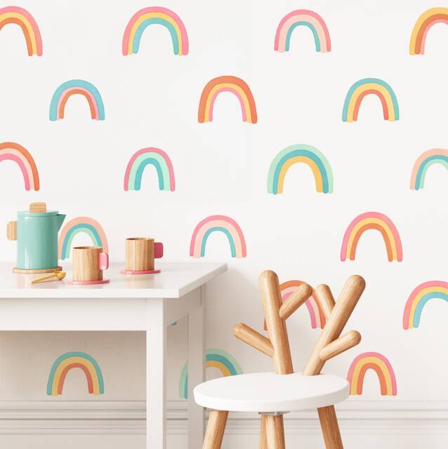 Watercolor Rainbow Wall Decals - Nursery Decals, Decor, Reusable Fabric Stickers, Kids Room Art - image 1