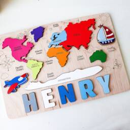 World Map Baby Name Puzzle, Birthday Gift Children Toy, Personalized Toddler Kids Wood Montessori Toys - thumbnail 4