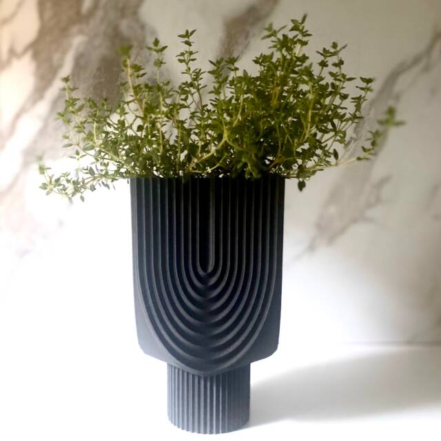 "Tall Art Deco Wood Finish Planter Mid Century Modern ""Deco Pedestal" - image 1